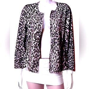 😌JUST B😉 LEOPARD PRINT SEQUIN BLING RHINESTONE ZIP-UP CARDIGAN 🐆